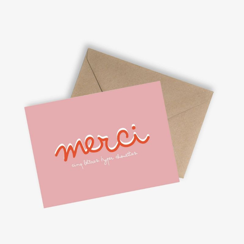 Carte de remerciement Merci Rose