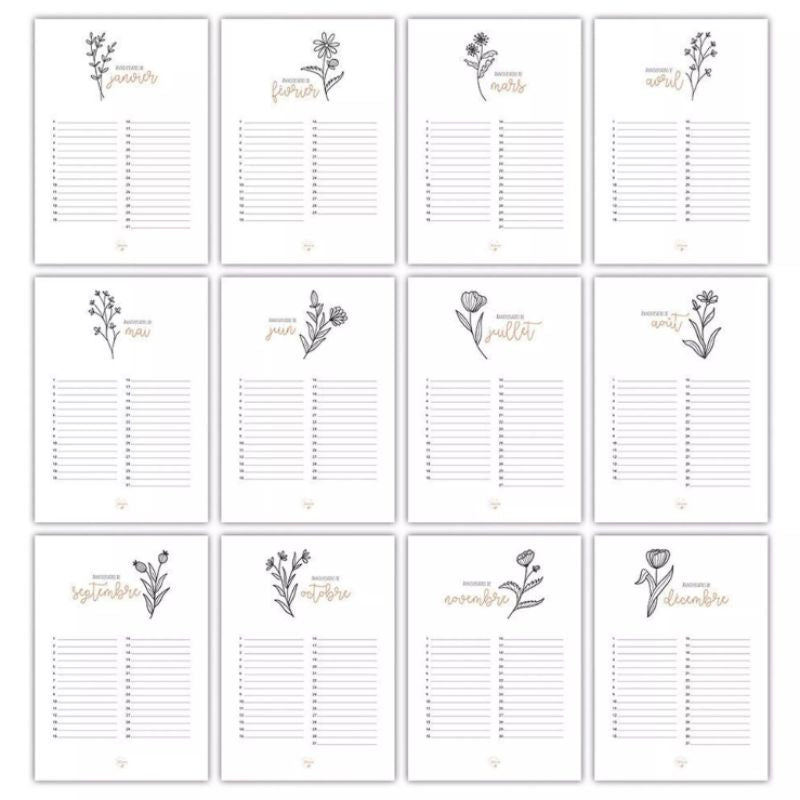 Calendrier des Anniversaires Minimaliste