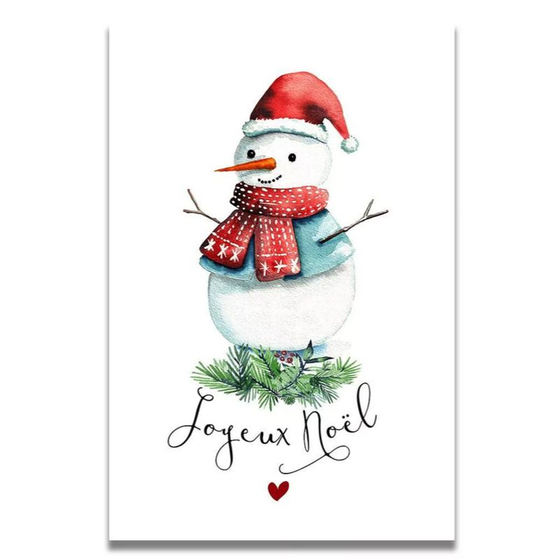 Carte de Vœux Aquarelle Bonhomme de Neige