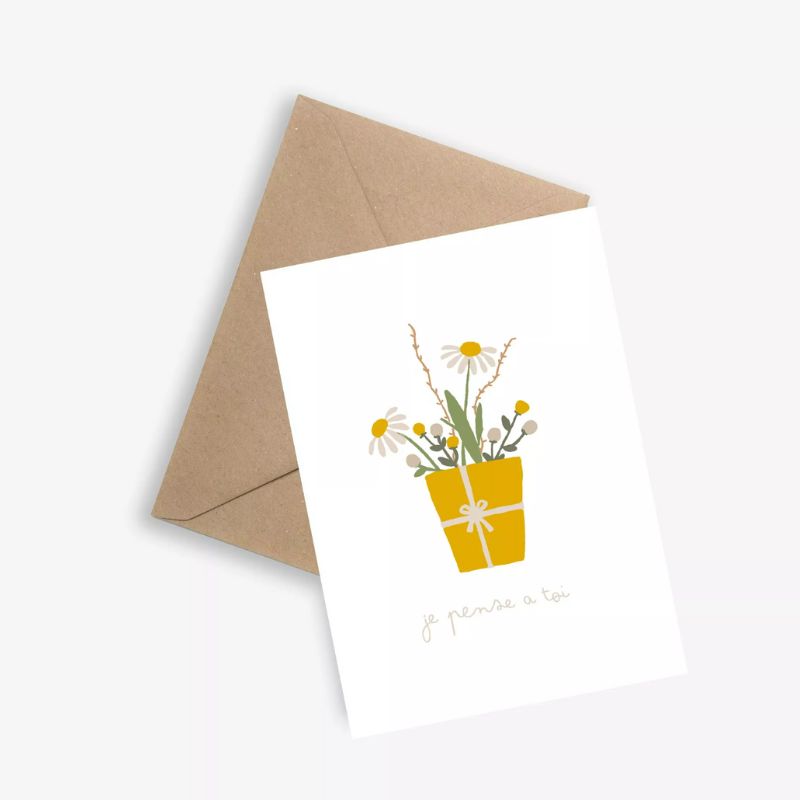 Carte Je pense à toi – Bouquet de Marguerites