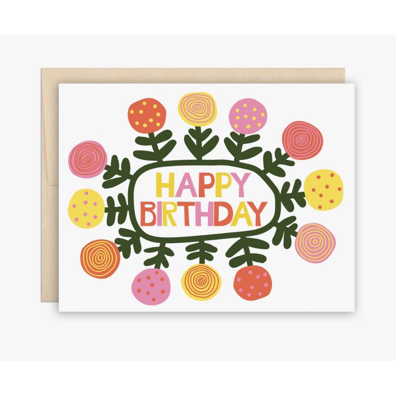 Carte d’Anniversaire Fleurs Rétro