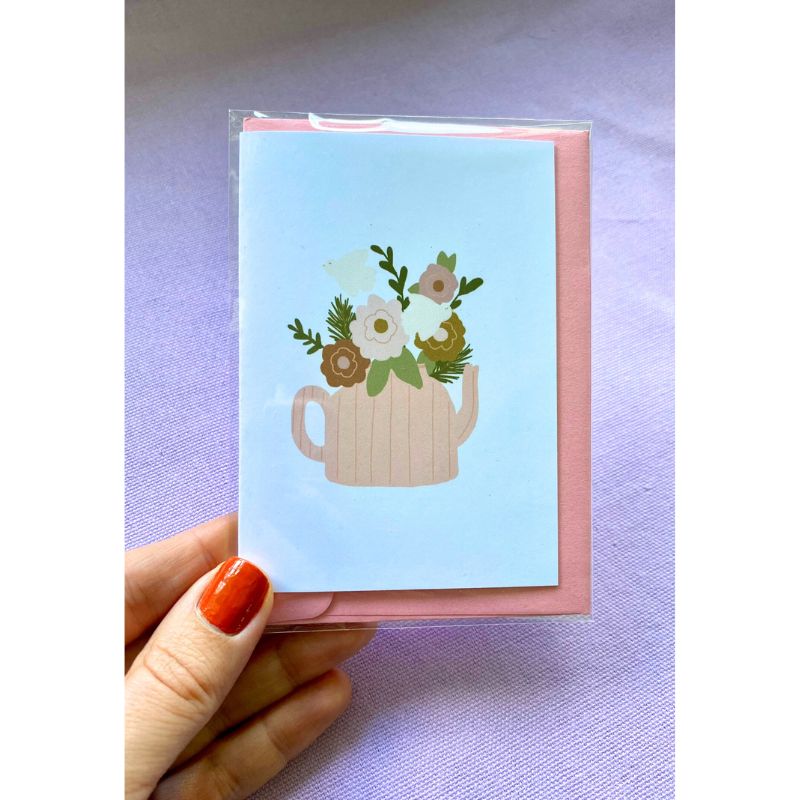 Mini-Carte Double – Théière Fleurie