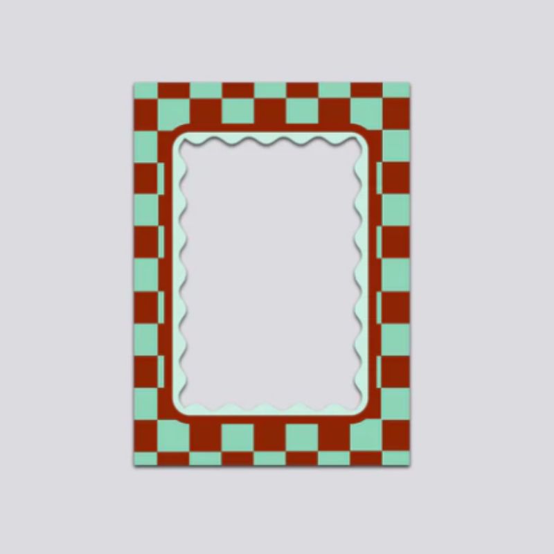 cadre magnétique pour photos à aimanté sur le frigo ou tableau magnétique. Design retro à carreaux chocolat et menthe