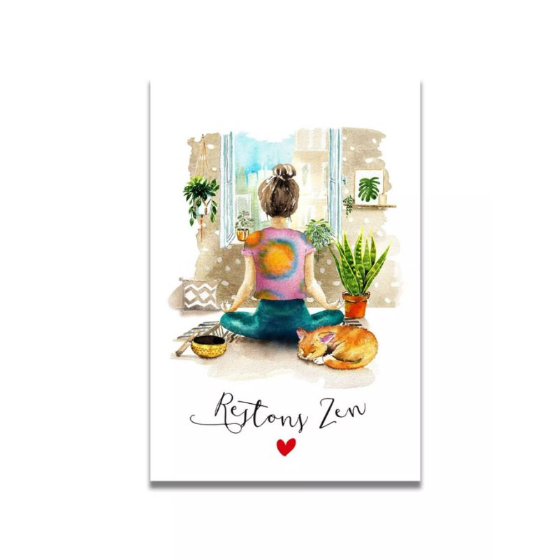 carte aquarelle restons zen méditation message positif 