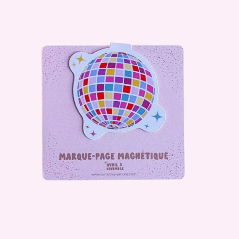 Marque-Page Magnétique Disco Ball pour livres et planners, design coloré et fun
