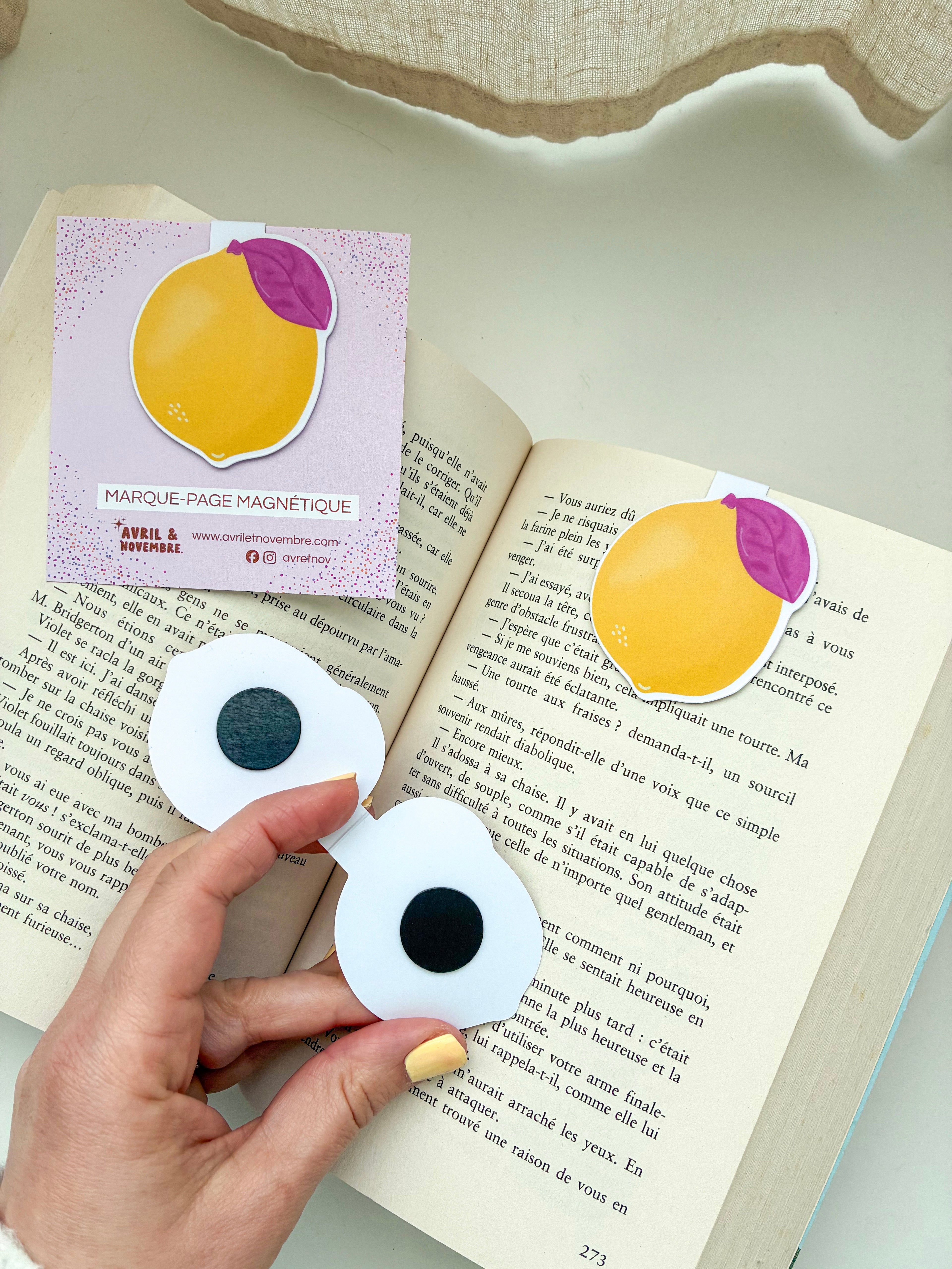 Marque-page magnétique citrons fabriqué en France marque : Avril & Novembre 