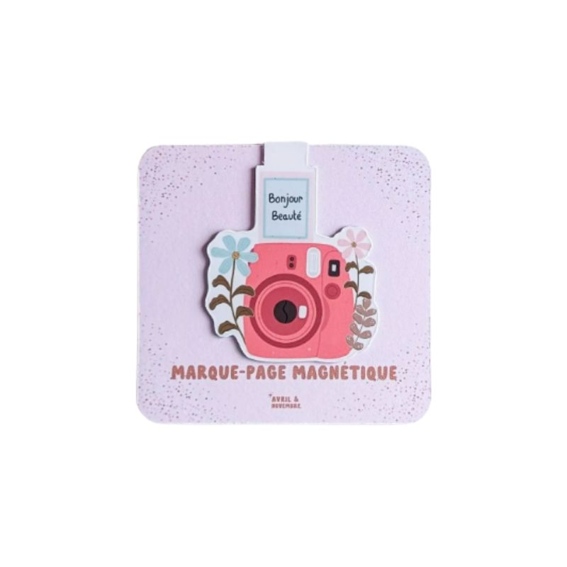 marque-page magnétique style vintage et moderne polaroïd rose et fleuri fabrication artisanale en france avril & novembre