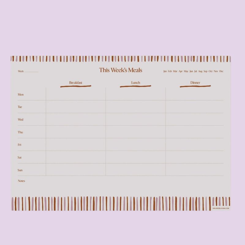 Meal Planner This Week's Meals Ink & Bloom vierge - disposition semaine à vue 3 repas par jour motif rayures