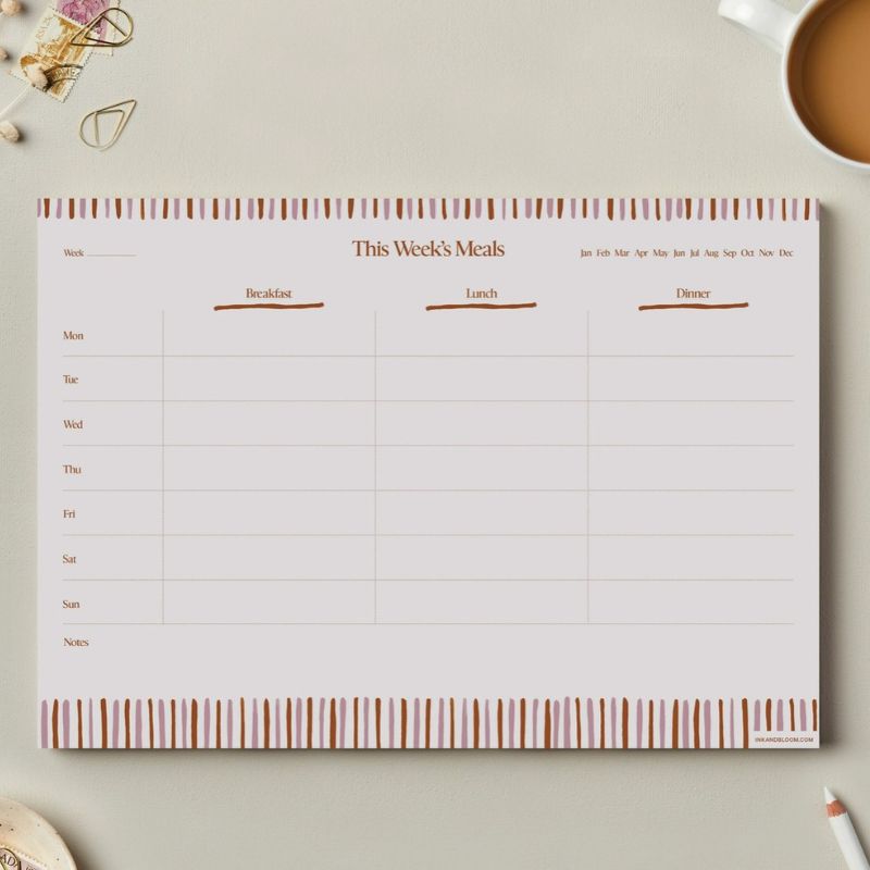 Meal Planner This Week's Meals Ink & Bloom format A4 - bloc planificateur repas semaine motif rayures multicolores