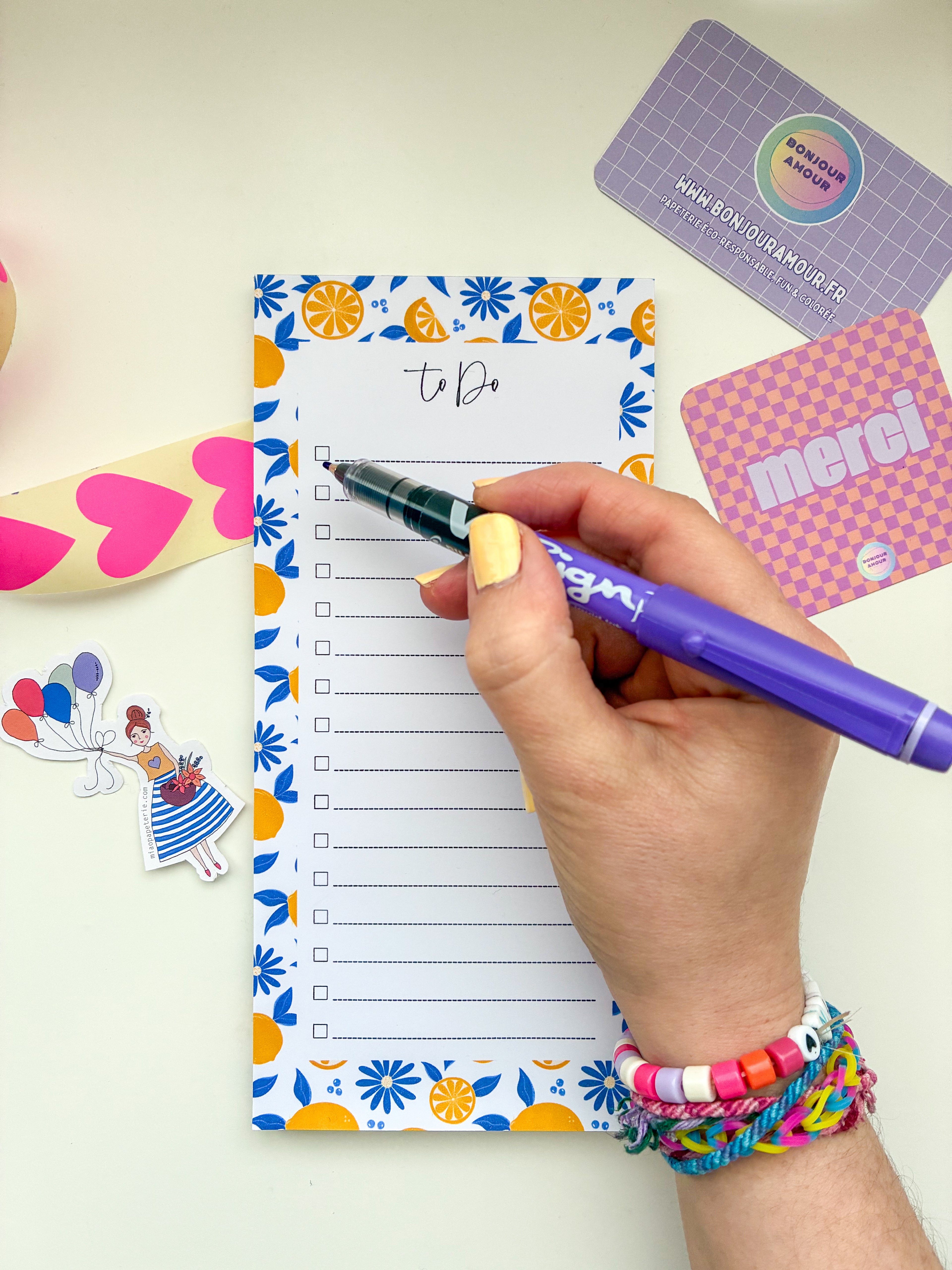 Bloc-notes pour to-do lists motif citrons fait à la main en France marque Avril & Novembre