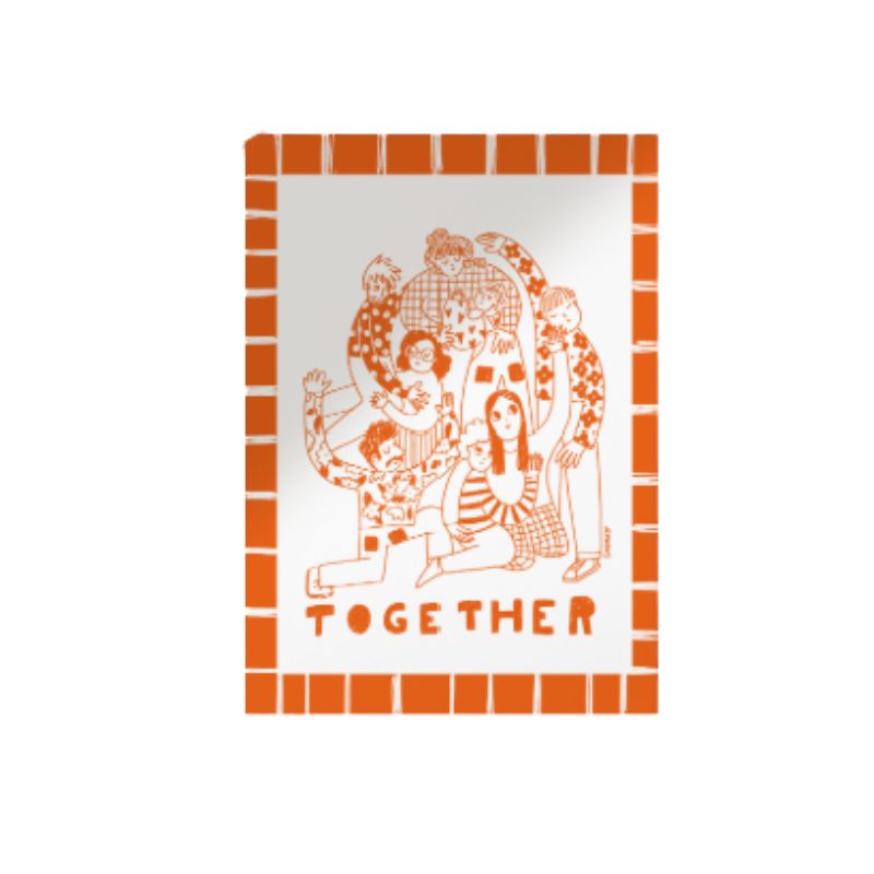 affiche féministe together. poster avec message positif peace and love. Affiche inclusive orange et blanche format A4.