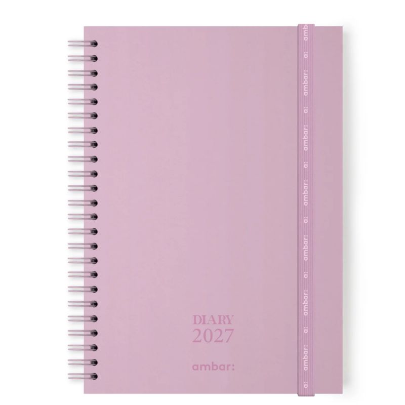 Agenda 2027 à spirales rose poudré, format 147 x 210 mm avec élastique