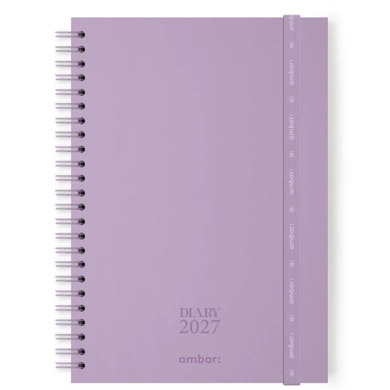 Agenda 2027 à spirales violet lilas, couverture rigide et élastique