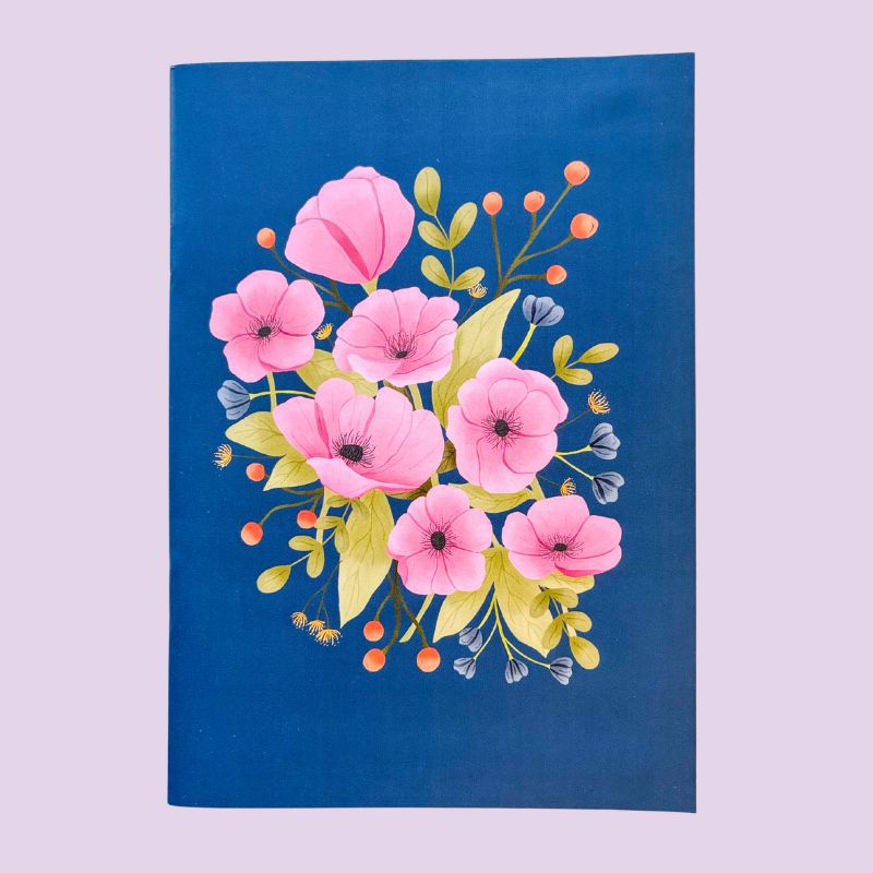 Carnet A5 Bouquet Rose & Marine, couverture souple mate à motif floral, papeterie française fabriquée en petite série