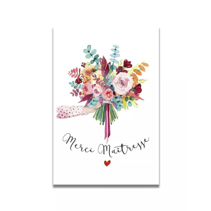 Carte Aquarelle Merci Maîtresse