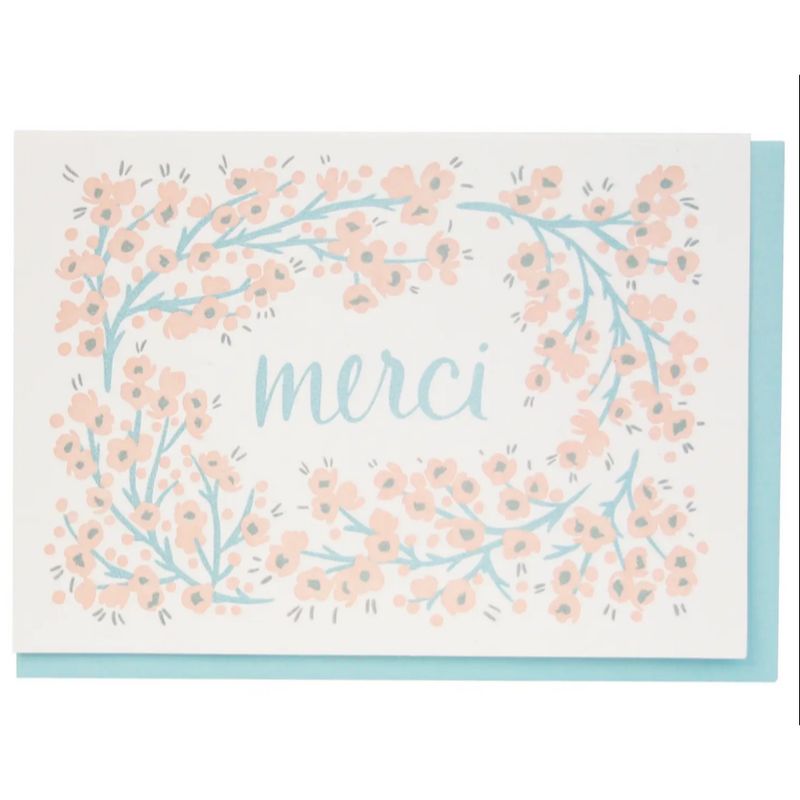 carte merci letterpress petit format carte de remerciement fleurie aux couleurs douces
