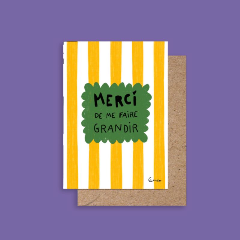 carte merci nounou pour fin d'année,  cadeau maîtresse ou crèche. Illustration Gwendoline Lefeuvre style minimaliste et graphique