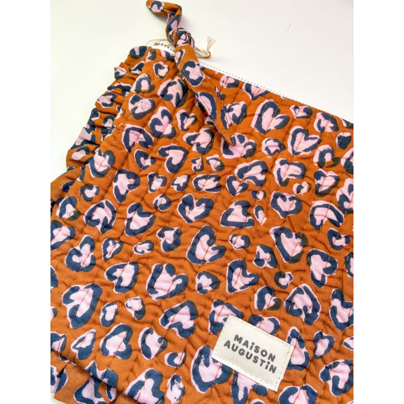 Pochette Leo en tissu artisanal imprimé à la main, style block print