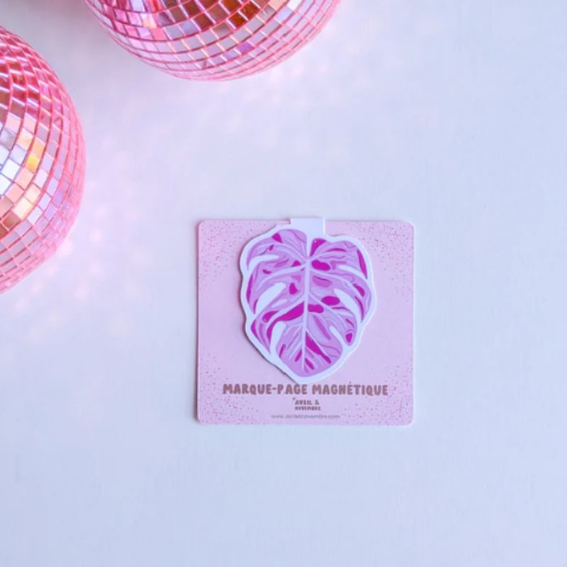 marque-page rose motif plante fait à la main en france