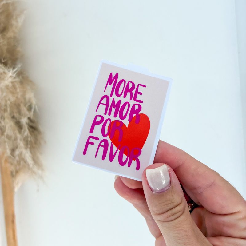 Marque-page magnétique More Amor Por Favor tenu à la main, lettering coloré rose et rouge, papeterie Avril & Novembre