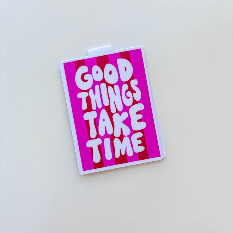 Marque-page magnétique Good Things Take Time, design rayé rose fuchsia et rouge, papeterie originale Avril & Novembre