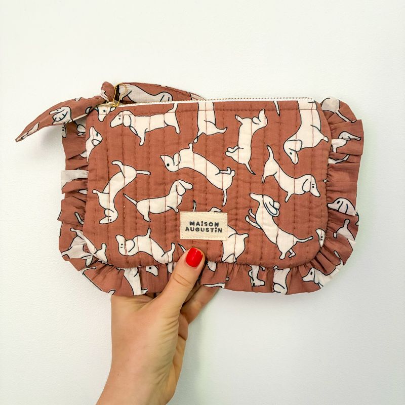 Pochette Teckel en coton matelassé avec zip Maison Augustin