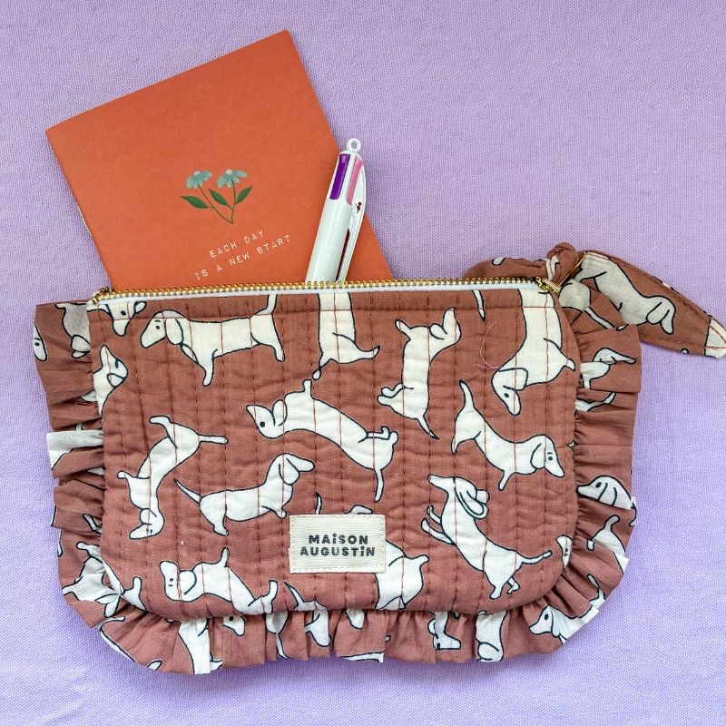 pochette en coton motif chien idéale pour transporter papiers