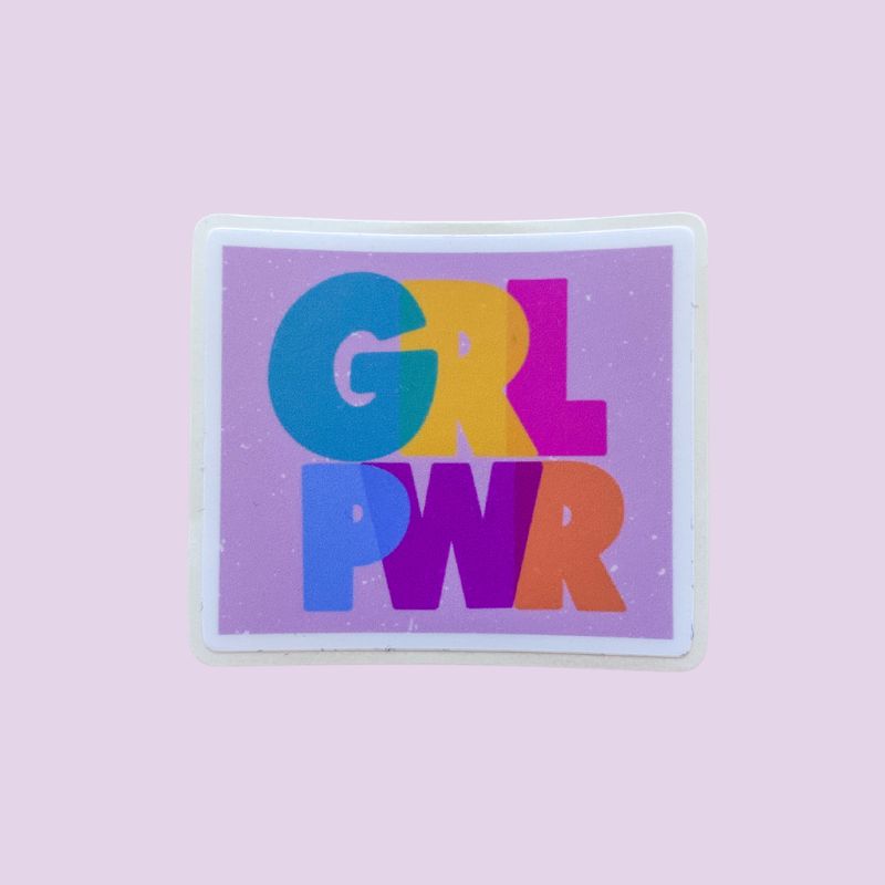 Sticker Girl Power, lettering rond multicolore bleu jaune rose et orange, papeterie Avril & Novembre