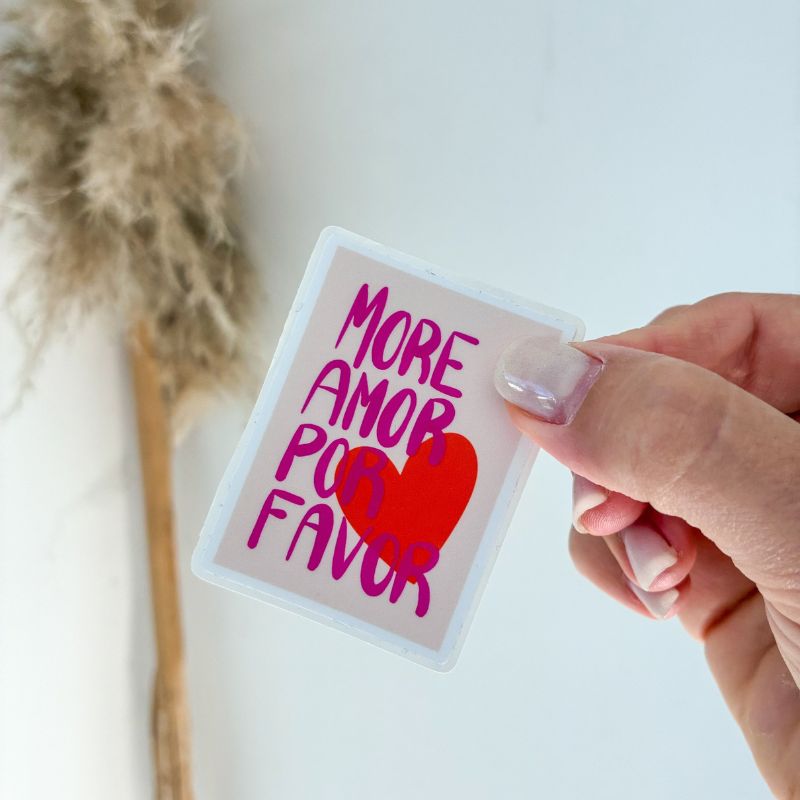 Sticker More Amor Por Favor tenu à la main, message d'amour coloré, papeterie Avril & Novembre