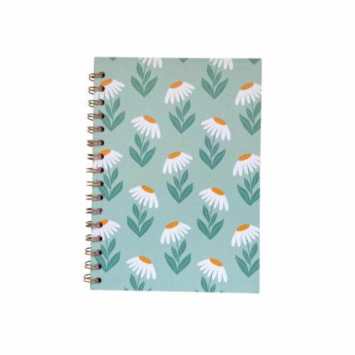 carnet à spirales avec pages lignées motif marguerite création avril & novembre